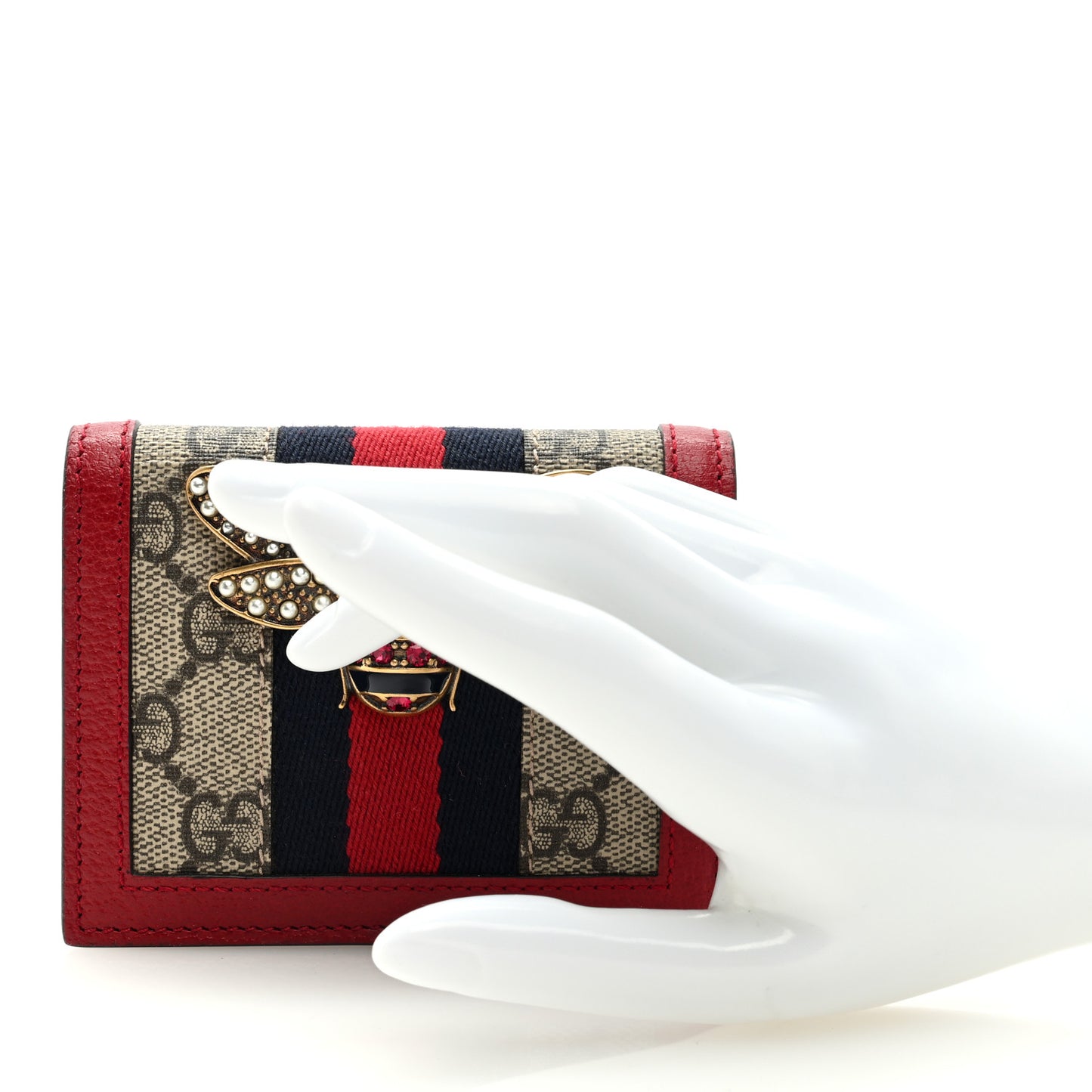 GG Supreme Monogram Queen Margaret Card Case Red