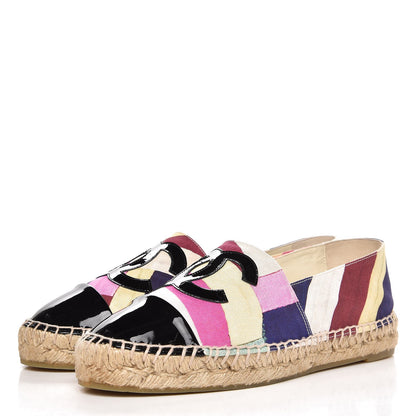 Chanel Patent Fabric Striped CC Espadrilles 38 Multicolor Black 3 of 10