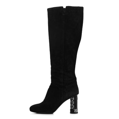 Chanel Suede Calfskin High Boots 39 Black 1 of 9