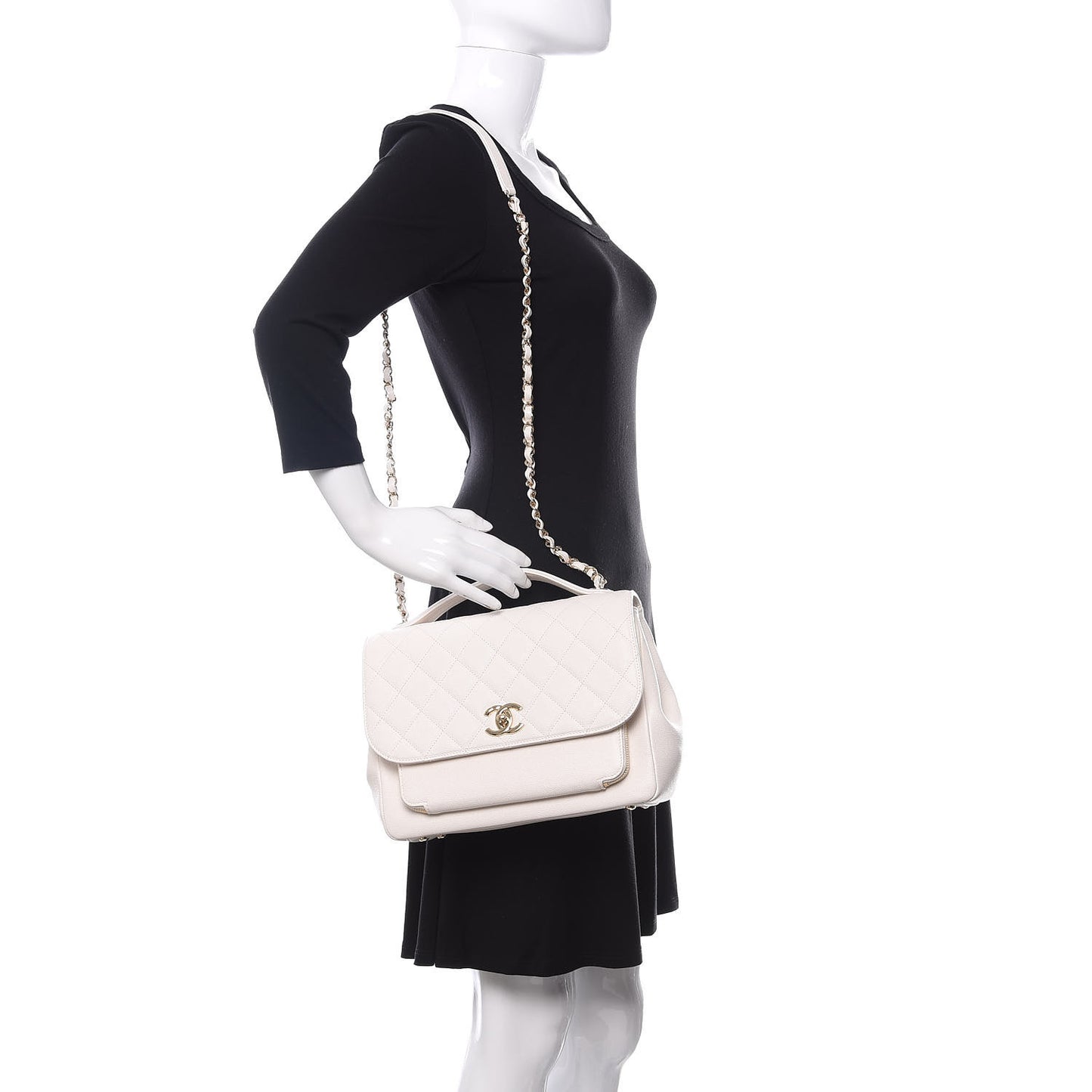 Caviar Quilted Large Business Affinity Flap White