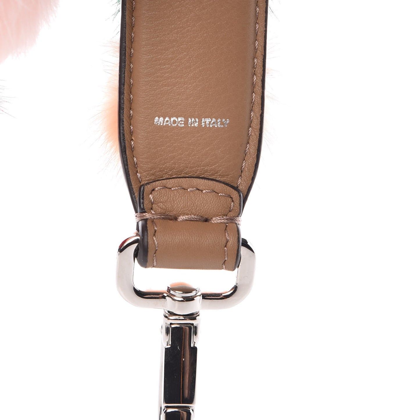 Mink Fur Pom Pom Mini Strap You Brown Grey Multicolor