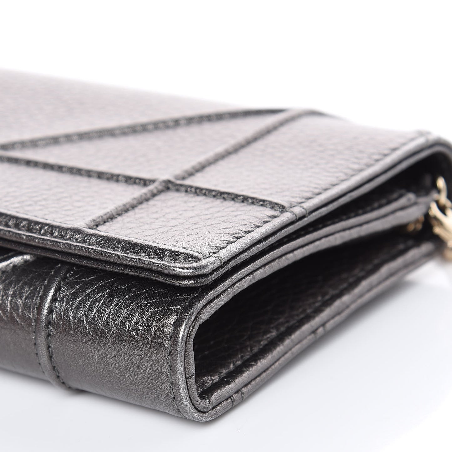 Metallic Grained Calfskin Diorama Croisiere Chain Wallet Gunmetal Grey