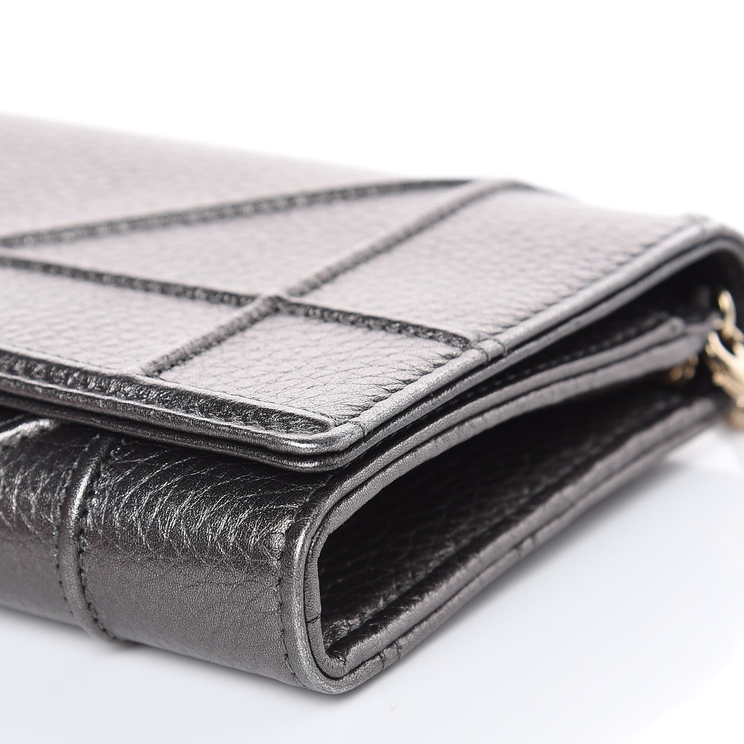 Christian Dior Metallic Grained Calfskin Diorama Croisiere Chain Wallet Gunmetal Grey 9 of 10