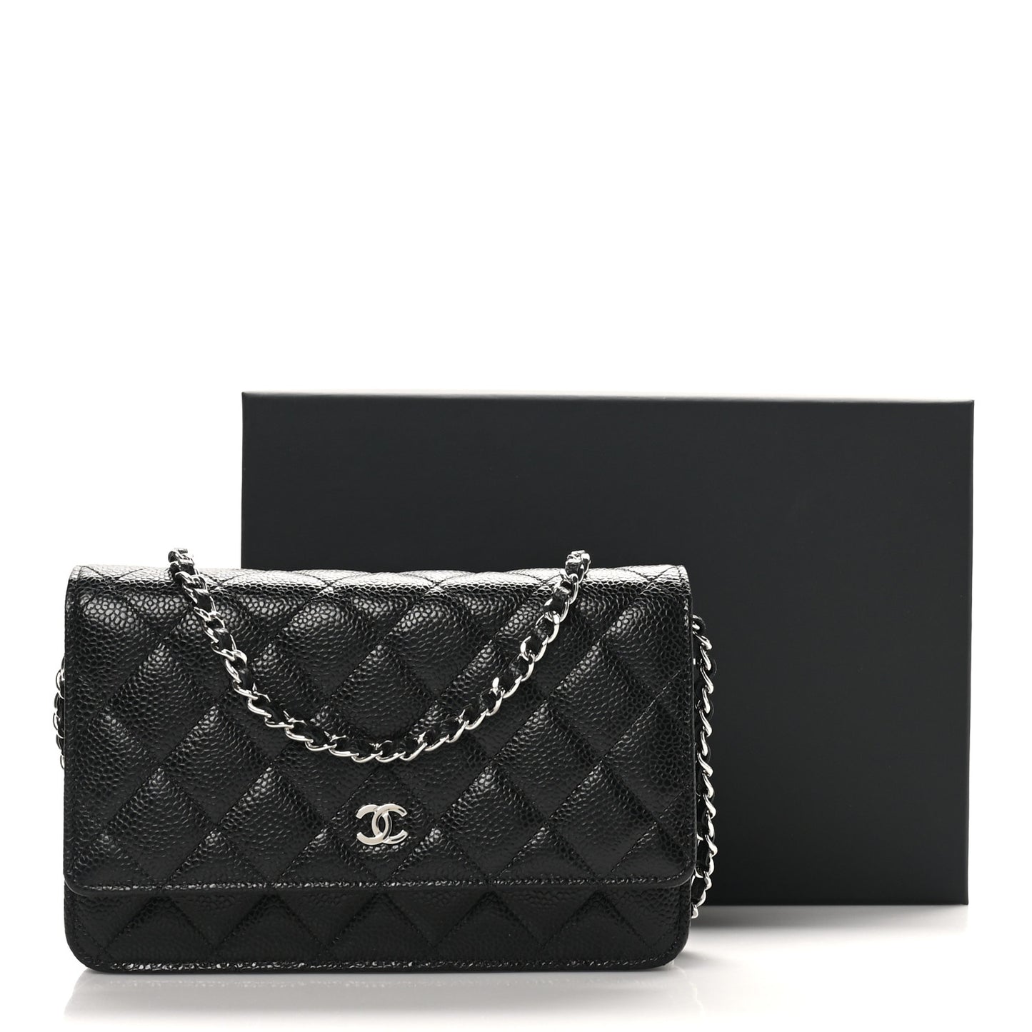 Caviar Quilted Wallet on Chain WOC Black