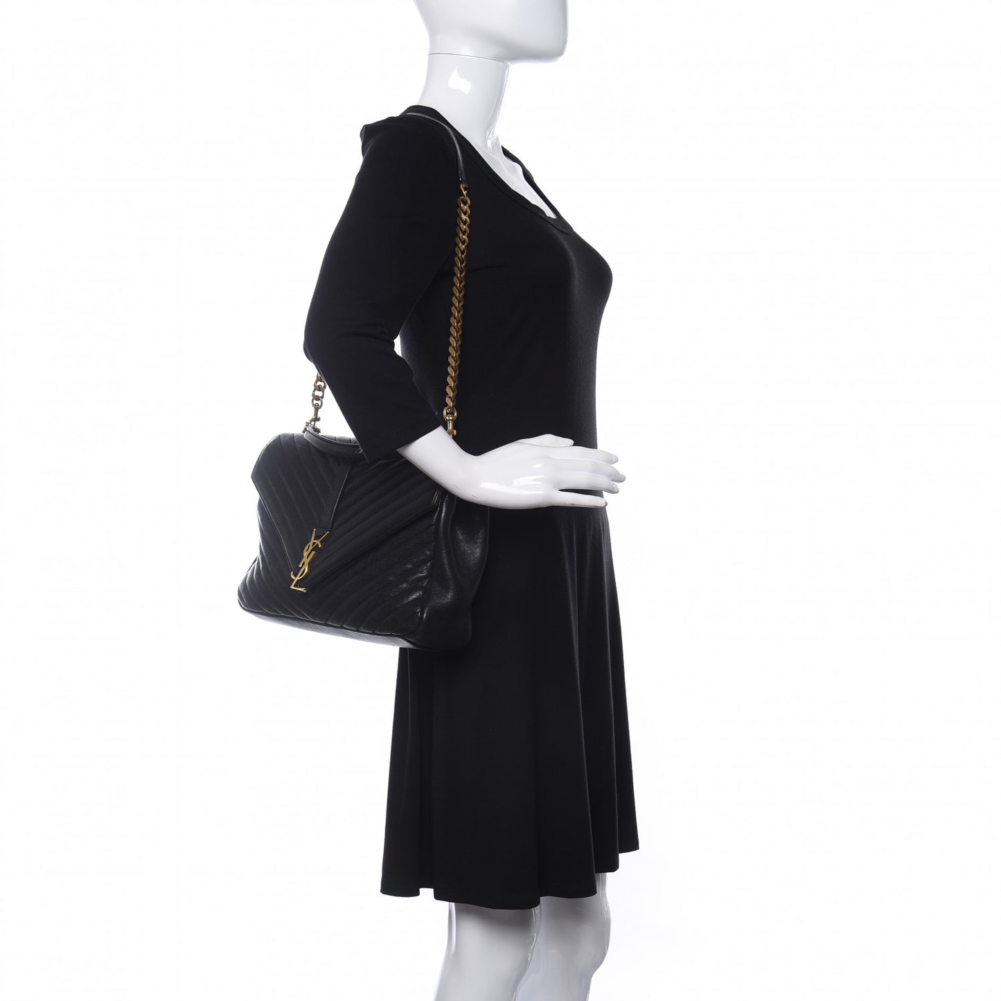 Sheepskin Matelasse Chevron Monogram Large College Satchel Black