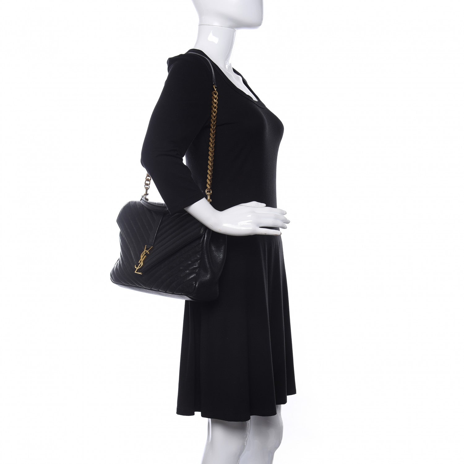 Saint Laurent Sheepskin Matelasse Chevron Monogram Large College Satchel Black 2 of 11