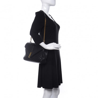 Saint Laurent Sheepskin Matelasse Chevron Monogram Large College Satchel Black 2 of 11