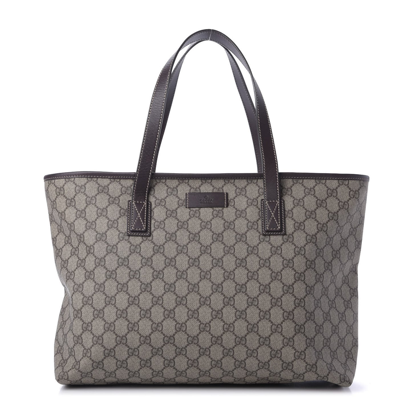 GG Supreme Monogram Medium Zippered Shopping Tote Dark Brown