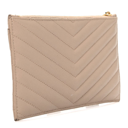 Saint Laurent Grain De Poudre Chevron Monogram Bill Pouch Dark Beige 3 of 8