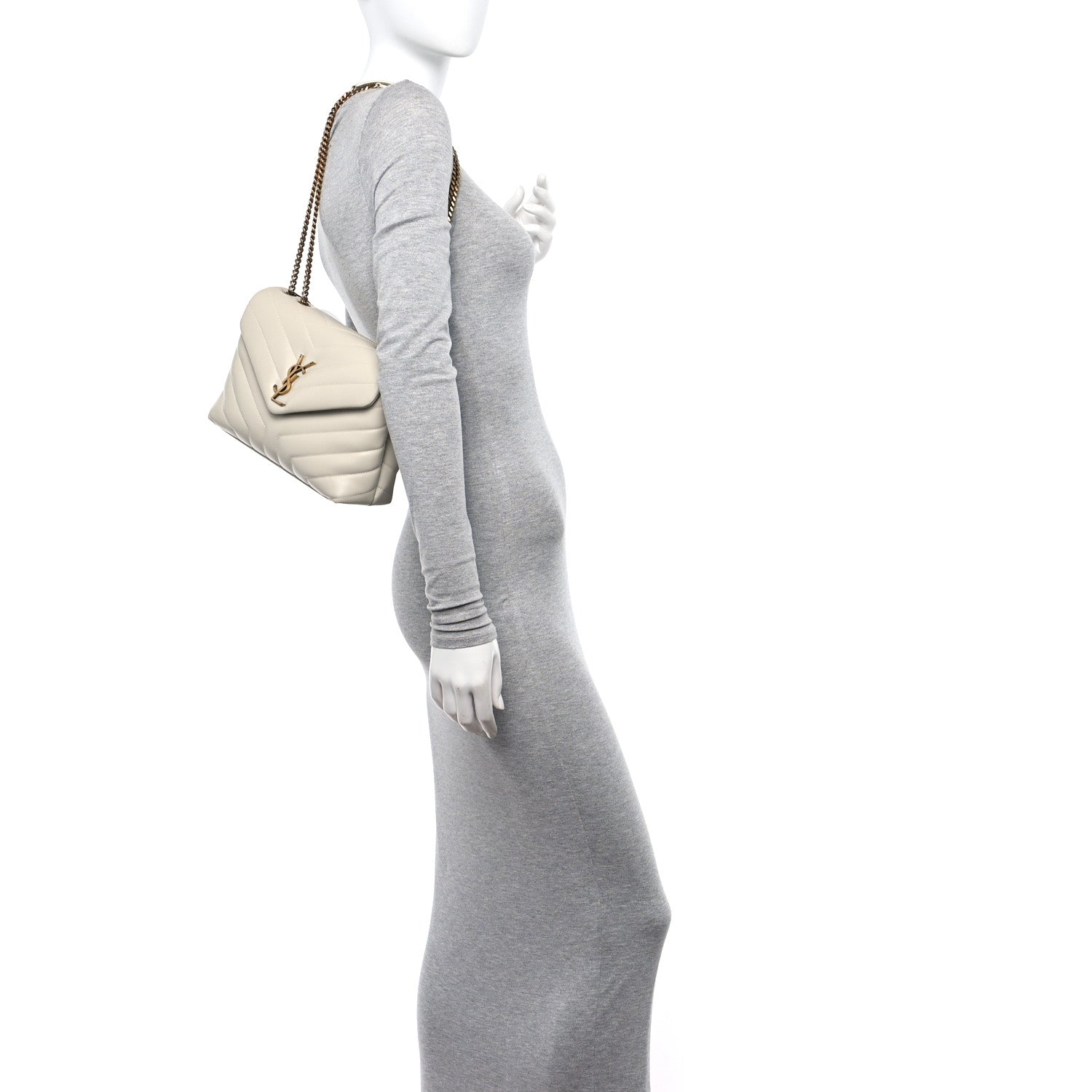 Saint Laurent Calfskin Y Quilted Monogram Small Loulou Chain Satchel Crema Soft 2 of 11