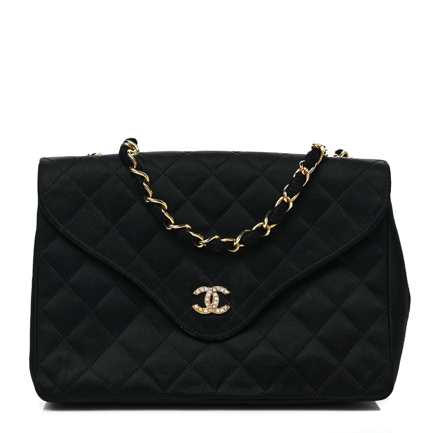 Chanel Satin Quilted Crystal Flap Black 1 of 9