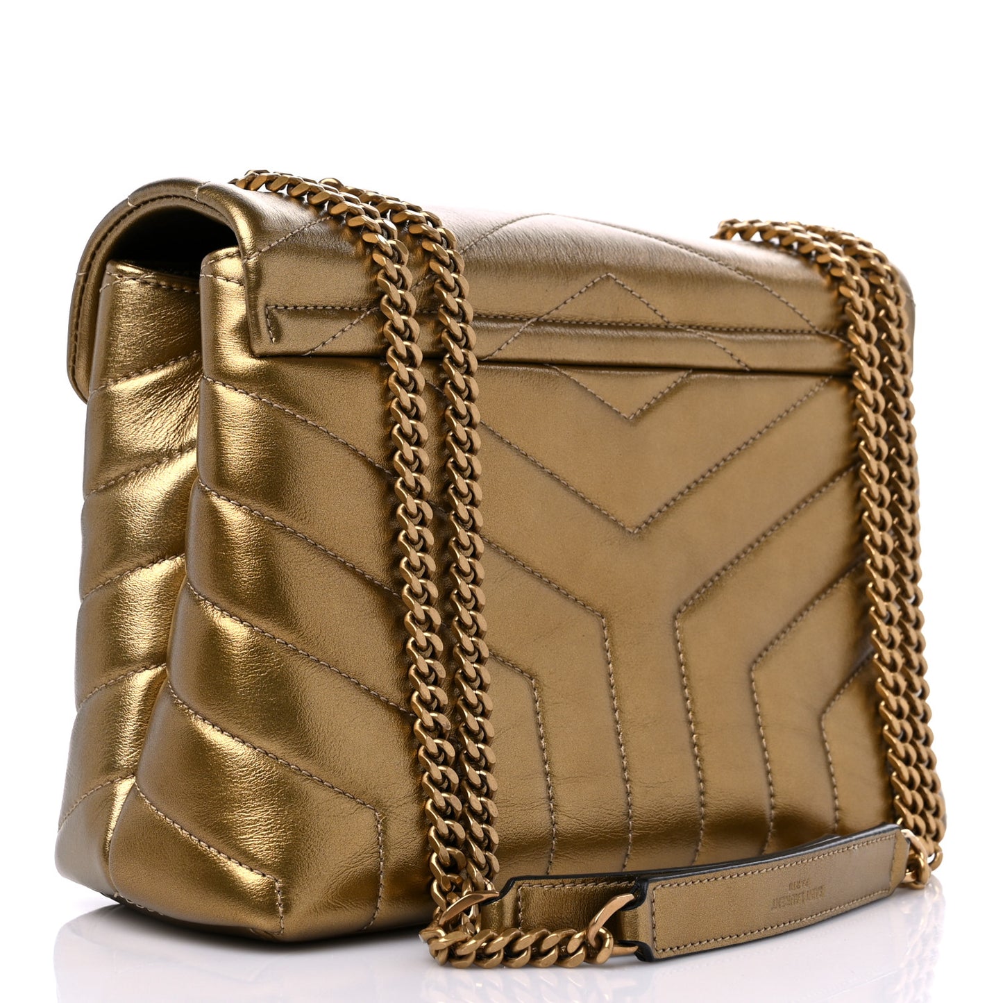 Metallic Calfskin Y Quilted Small Loulou Monogram Chain Satchel Brome