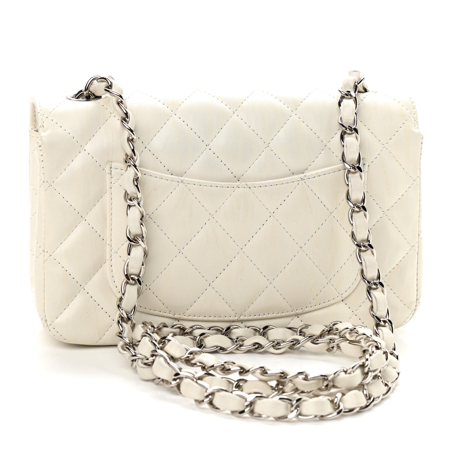 Calfskin Quilted Mini Rectangular Flap White