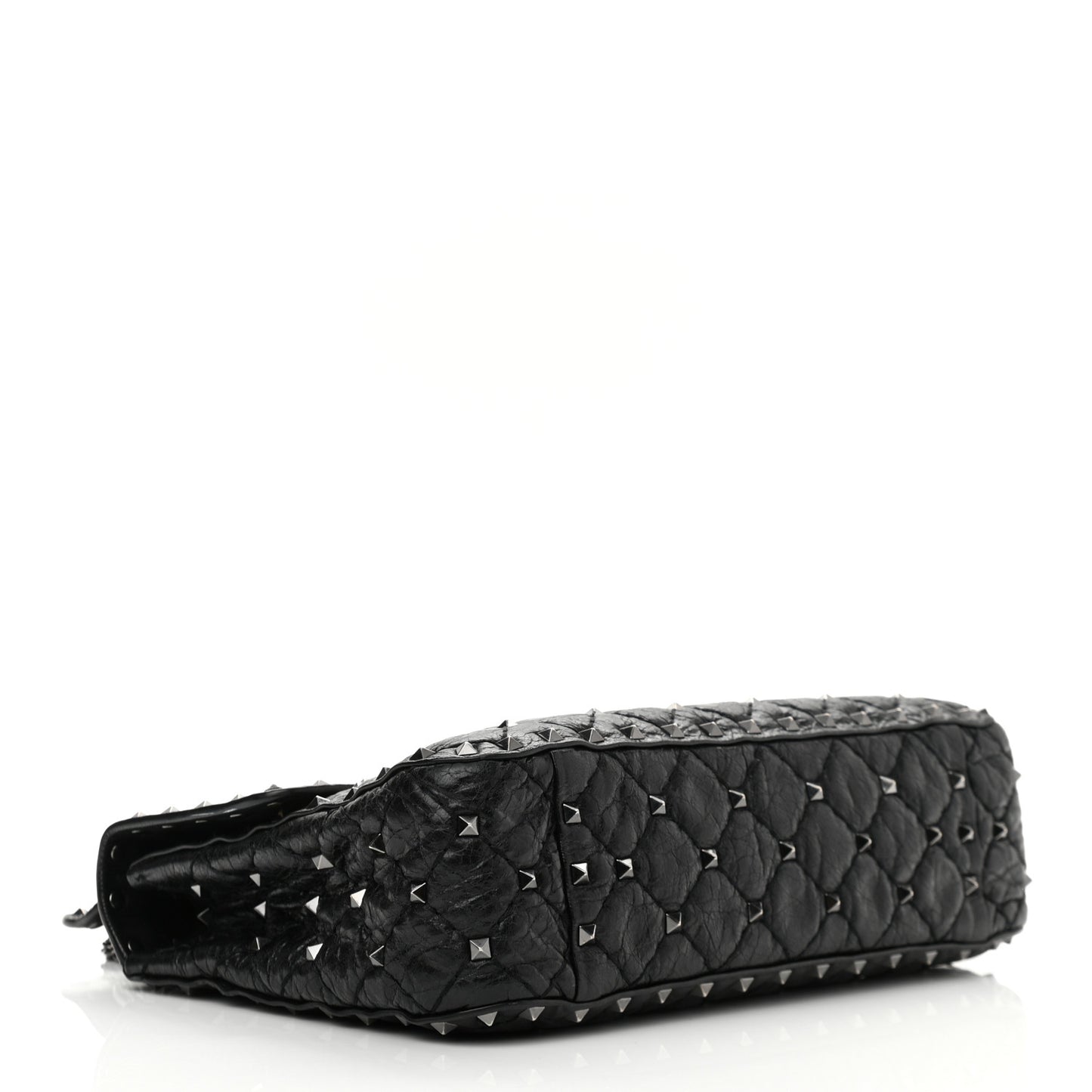Craquele Nappa Medium Rockstud Spike Shoulder Bag Black