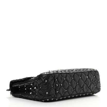 Valentino Garavani Craquele Nappa Medium Rockstud Spike Shoulder Bag Black 3 of 12