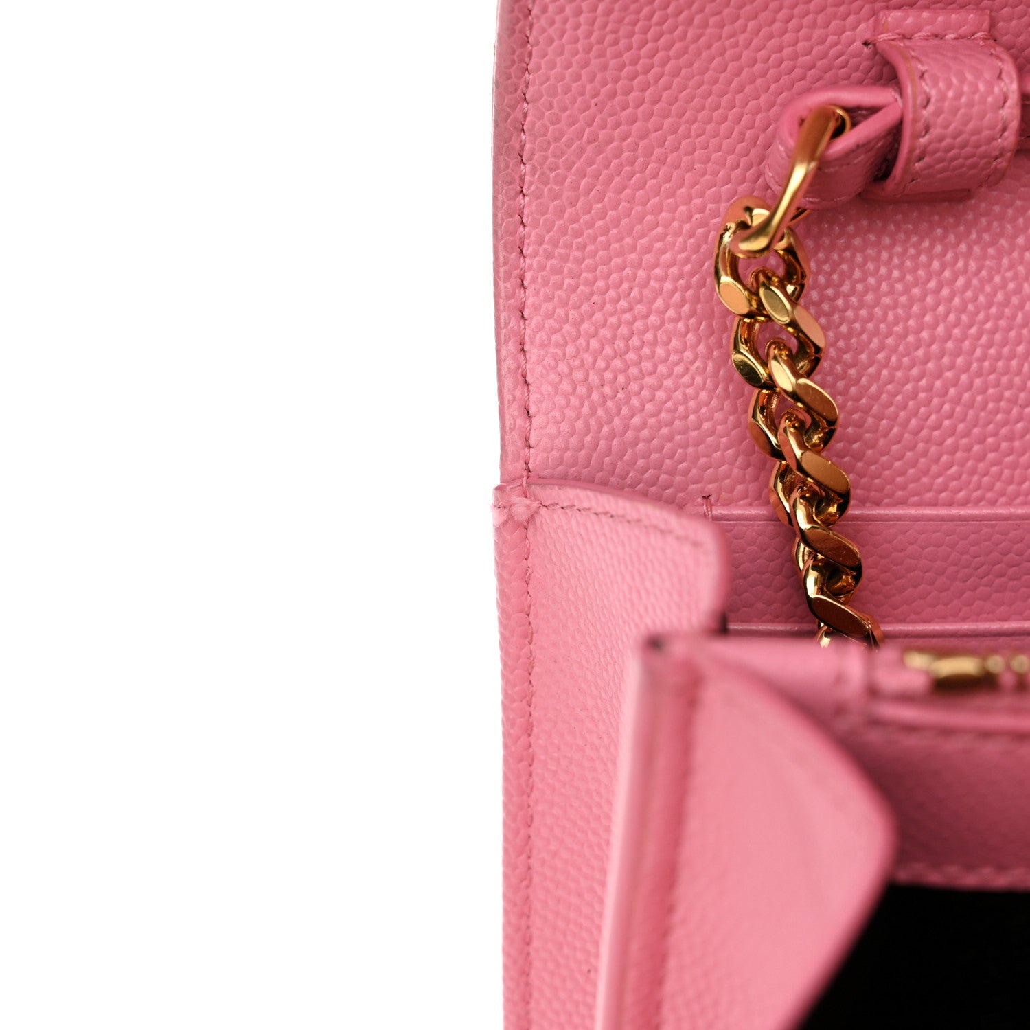 Saint Laurent Grain De Poudre Matelasse Chevron Monogram Chain Wallet Indian Pink 15 of 16