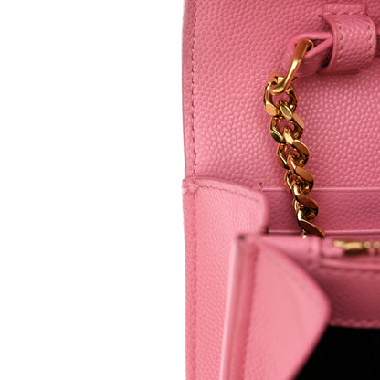 Saint Laurent Grain De Poudre Matelasse Chevron Monogram Chain Wallet Indian Pink 15 of 16