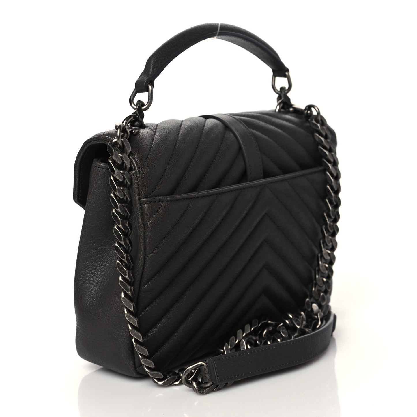 Sheepskin Matelasse Chevron Monogram Medium College Bag Asphalt