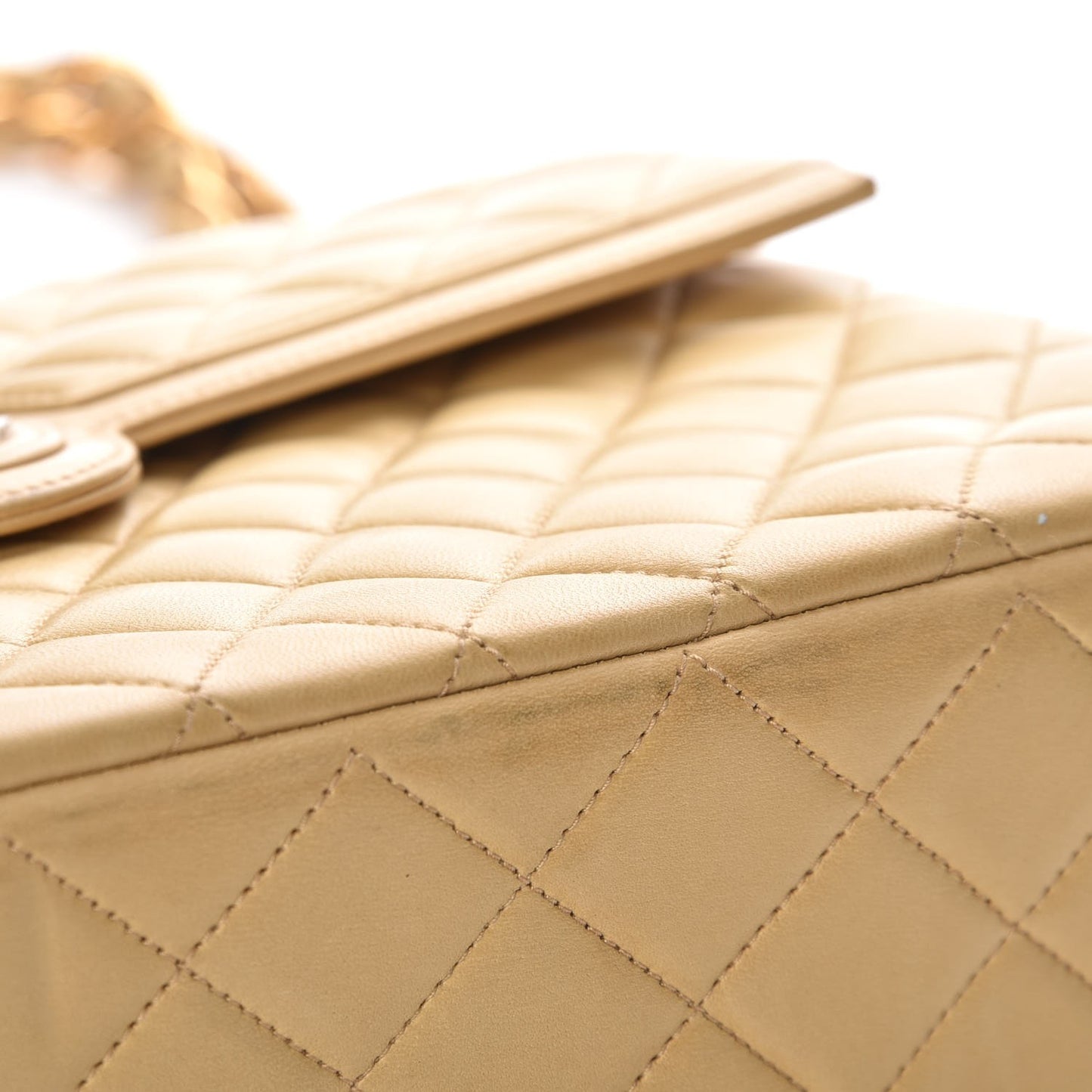 Lambskin Quilted Medium Single Flap Beige