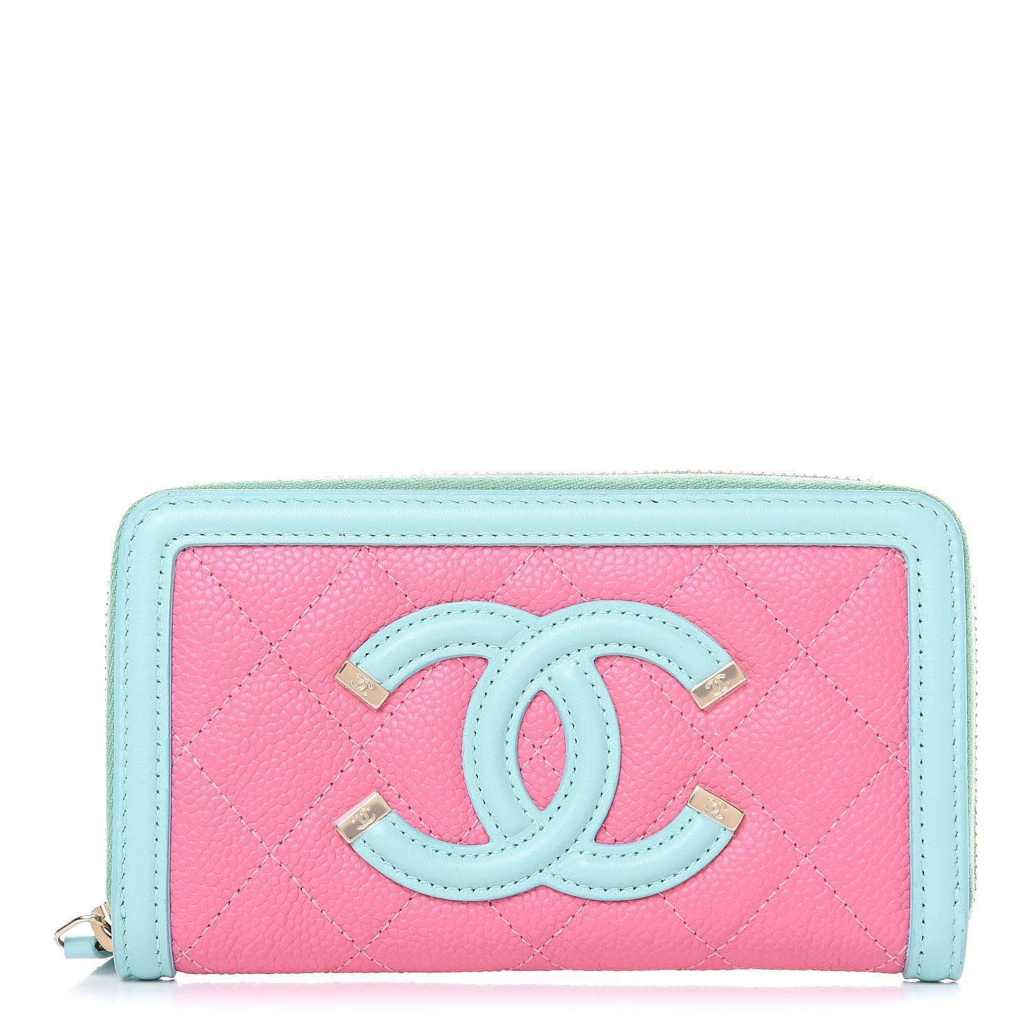 Chanel Caviar Quilted Medium Filigree Zip Around Wallet Pink Blue Green 1 of 11