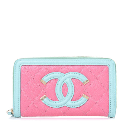 Chanel Caviar Quilted Medium Filigree Zip Around Wallet Pink Blue Green 1 of 11