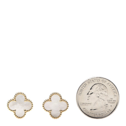 Van Cleef & Arpels 18K Yellow Gold Mother of Pearl Vintage Alhambra Earrings 2 of 6