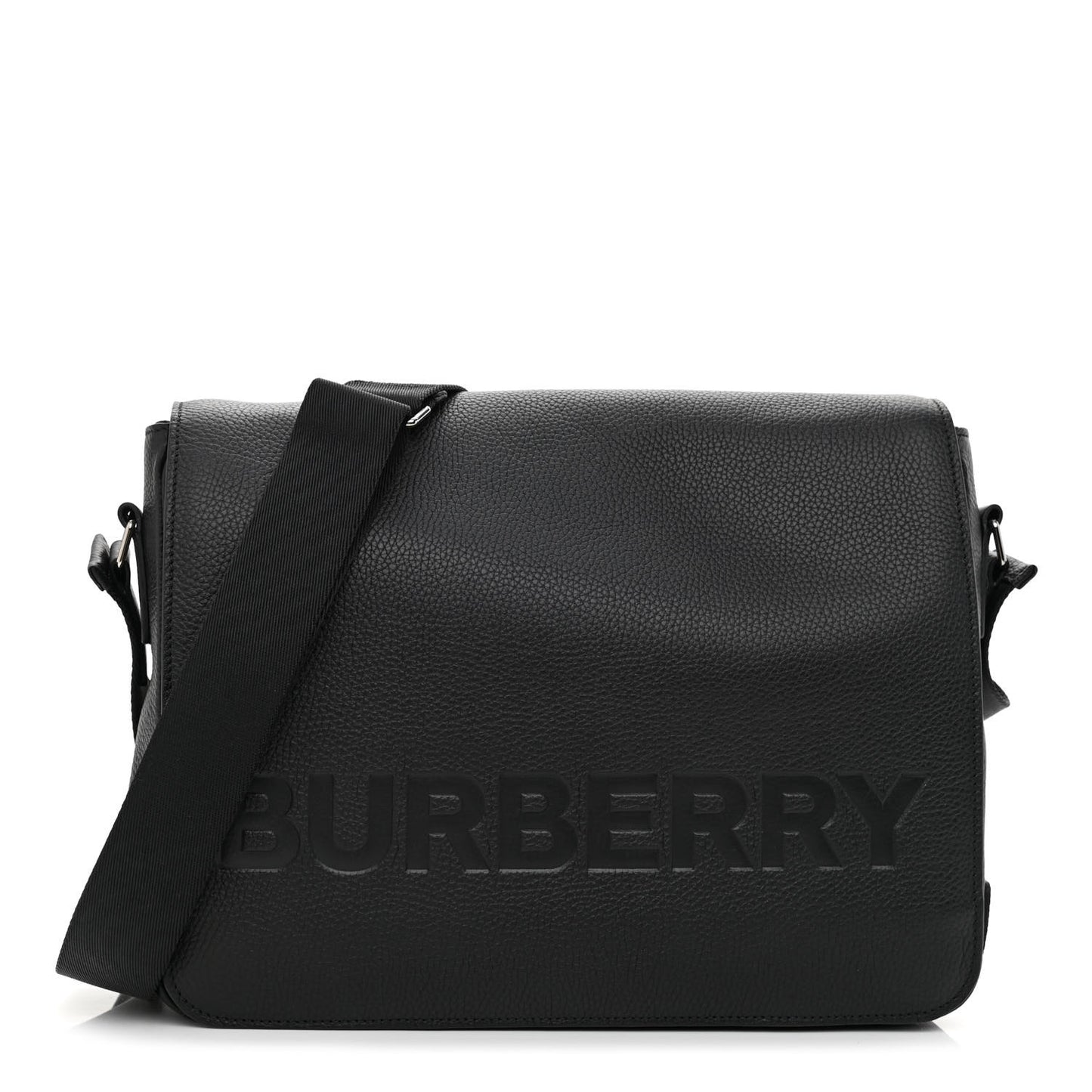 Grainy Calfskin Embossed Bruno Messenger Black