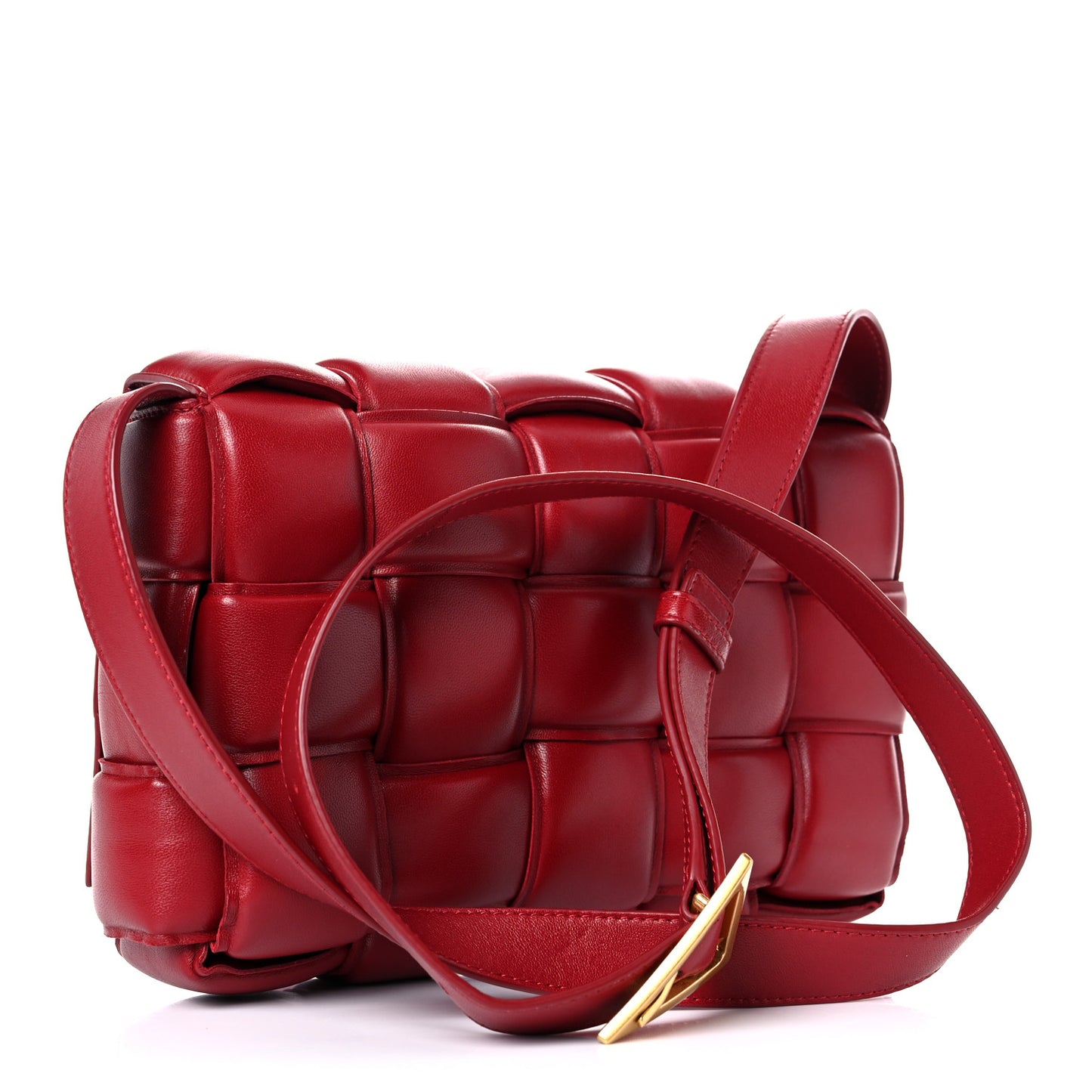 Nappa Maxi Intreccio Padded Cassette Crossbody Bag Dark Red
