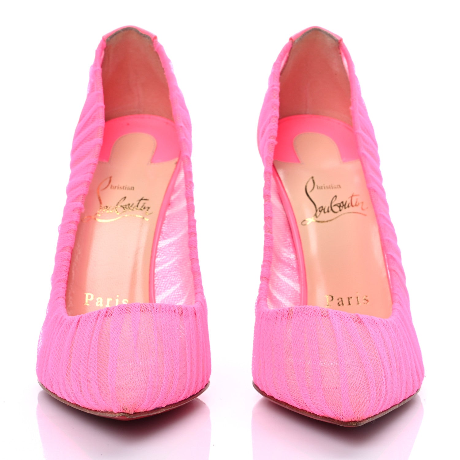 Christian Louboutin Tulle Patent Follies Draperia 100 Pumps 36 Shocking Pink 4 of 9