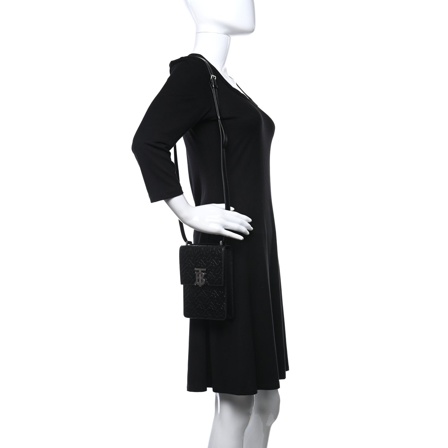 Calfskin Embossed Monogram TB Robin Bag Black