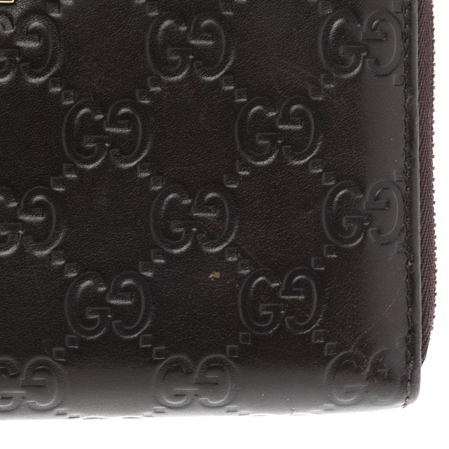 Guccissima Margaux Calfskin Metal Bar Zip Around Wallet Chocolate