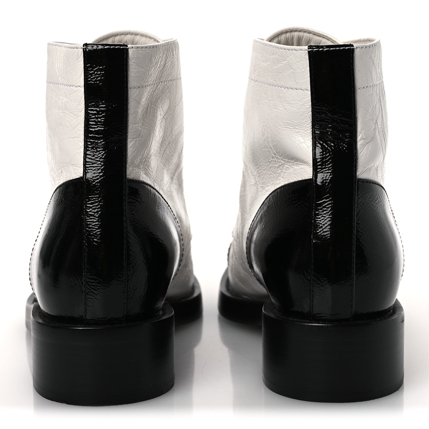Chanel Distressed Patent Cap Toe Combat Boots 38 White Black 6 of 12