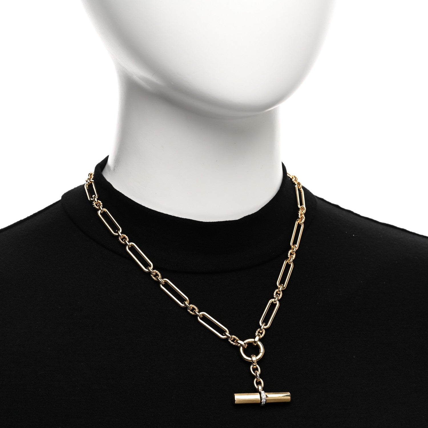 David Yurman 18K Yellow Gold Diamond 6.5mm Lexington Chain Toggle Necklace 2 of 4