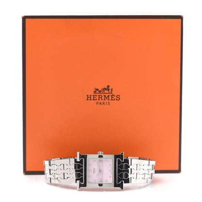 Hermes Stainless Steel Diamond Pink Mother of Pearl 21mm Heure H Hour Quartz Watch 6 of 6