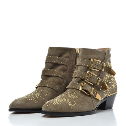 Chloe Suede Sheepskin Studded Susanna Ankle Boots 40 Dark Greige 3 of 10