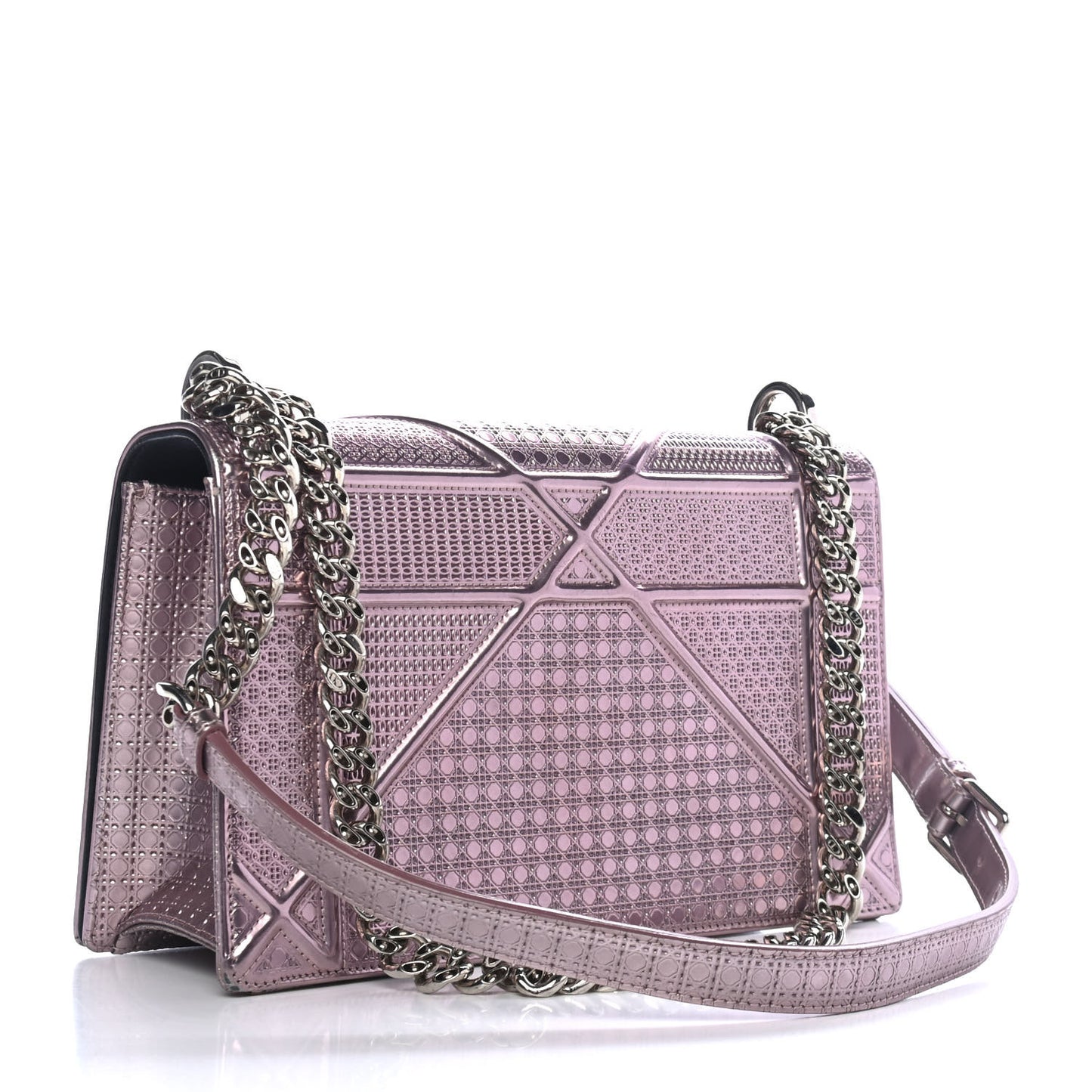 Metallic Patent Micro-Cannage Medium Diorama Flap Bag Pink