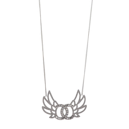 Chanel Baguette Crystal Winged CC Necklace Silver 1 of 6