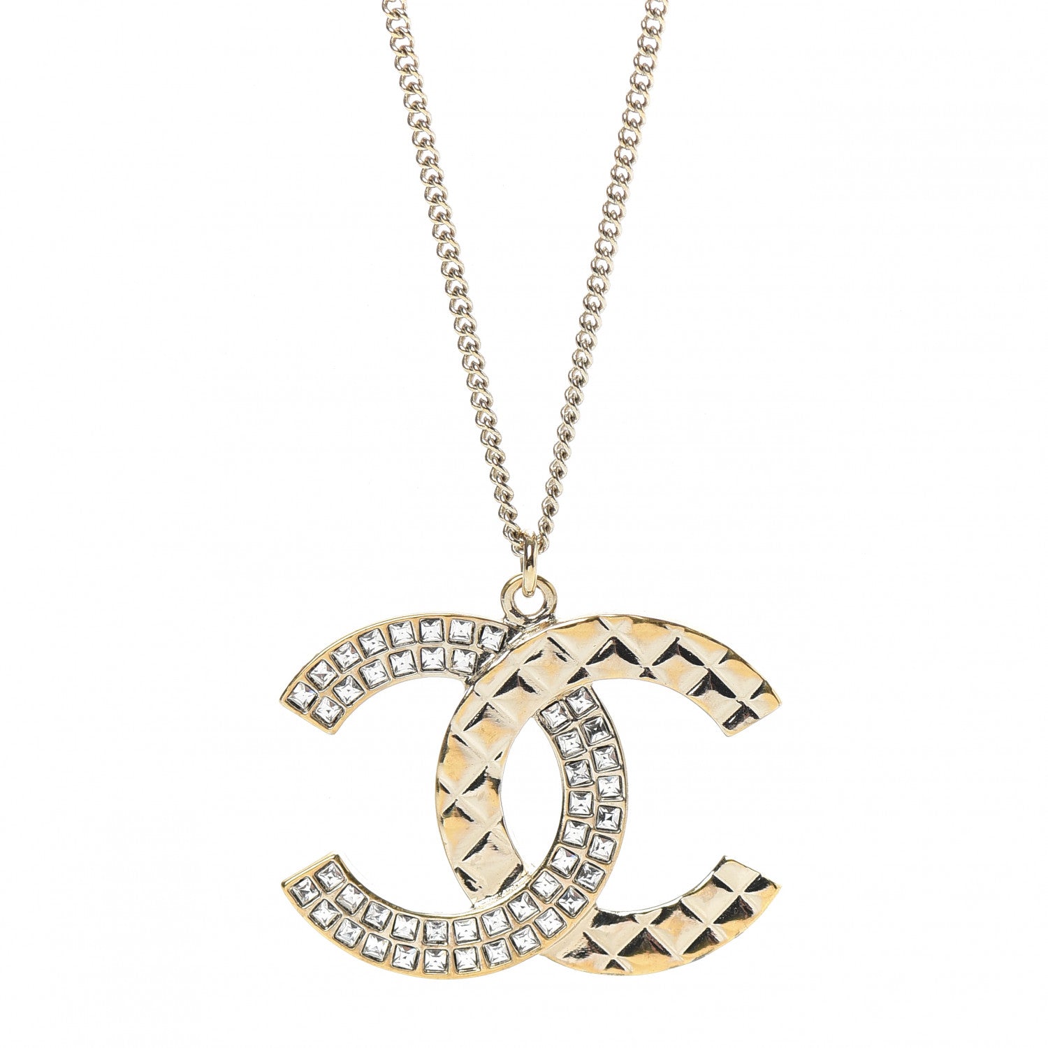 Chanel Baguette Crystal Quilted CC Pendant Necklace Gold 4 of 6