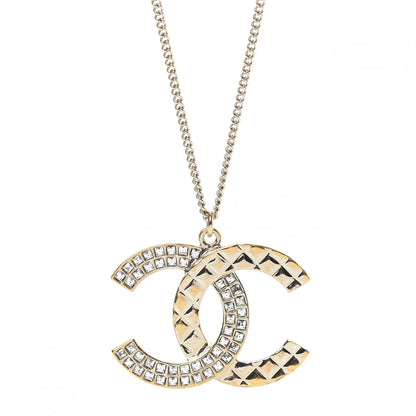 Chanel Baguette Crystal Quilted CC Pendant Necklace Gold 4 of 6