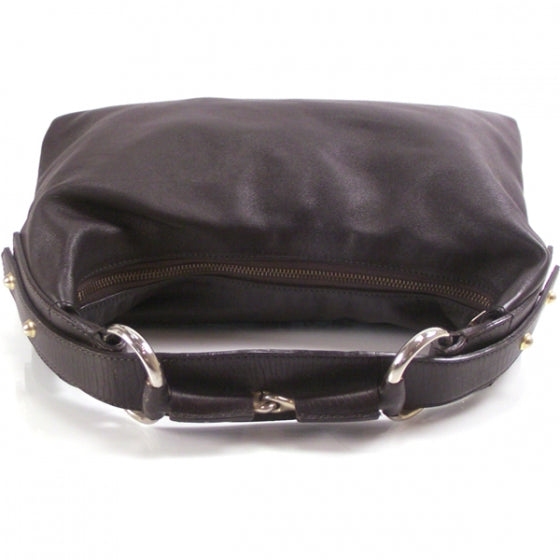 Leather Medium Horsebit Chain Hobo Brown