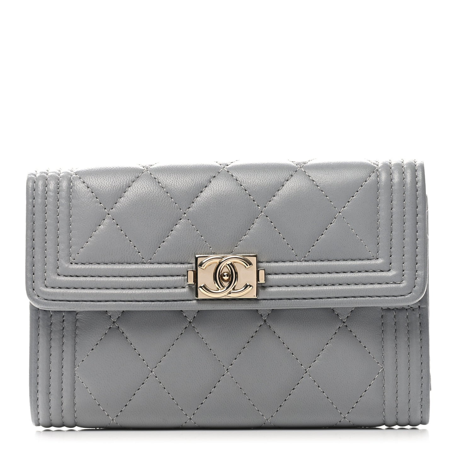 Lambskin Quilted Medium Boy Flap Wallet Grey