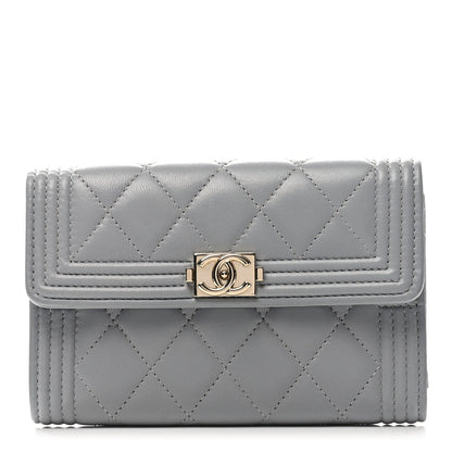 Chanel Lambskin Quilted Medium Boy Flap Wallet Grey 1 of 8