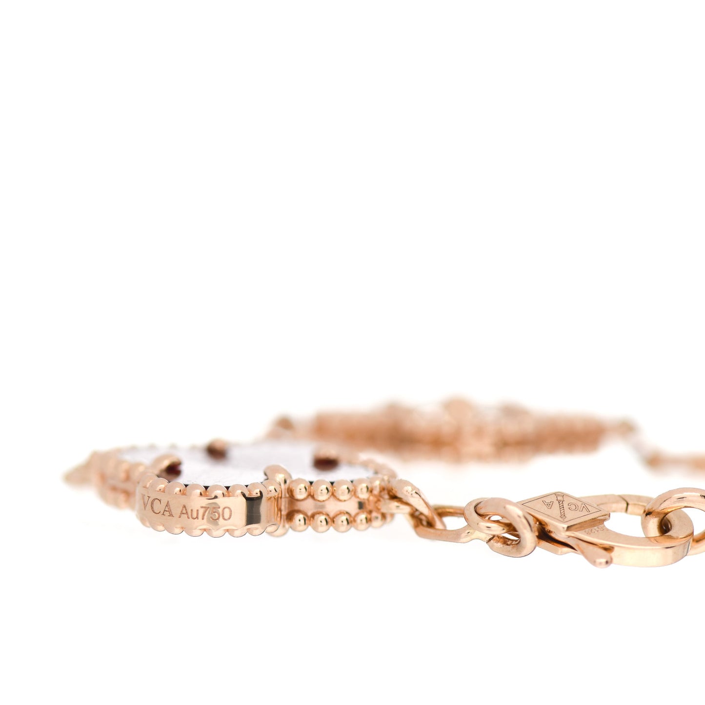 18K Rose Gold Carnelian 5 Motifs Guilloche Vintage Alhambra Bracelet
