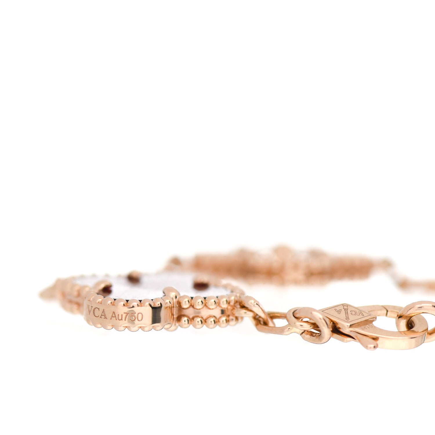 Van Cleef & Arpels 18K Rose Gold Carnelian 5 Motifs Guilloche Vintage Alhambra Bracelet 3 of 3
