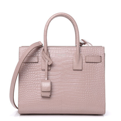 Saint Laurent Calfskin Crocodile Embossed Baby Sac De Jour Rose Antic 1 of 15