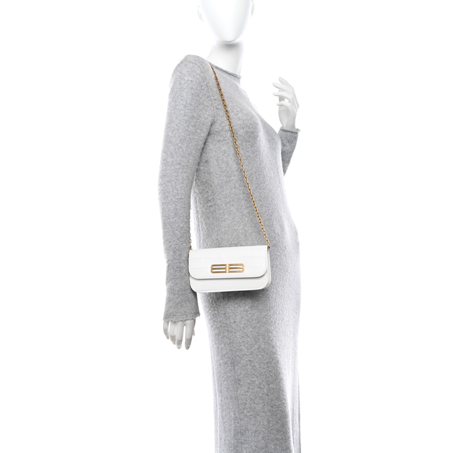 Balenciaga Extra Supple Calfskin Crocodile Embossed Gossip Wallet On Chain Optic White 2 of 10