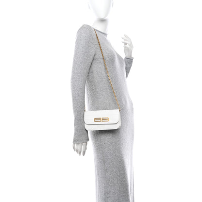 Balenciaga Extra Supple Calfskin Crocodile Embossed Gossip Wallet On Chain Optic White 2 of 10