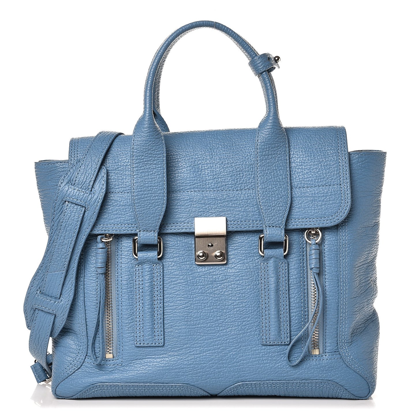 3.1 Textured Calfskin Medium Pashli Satchel Light Blue