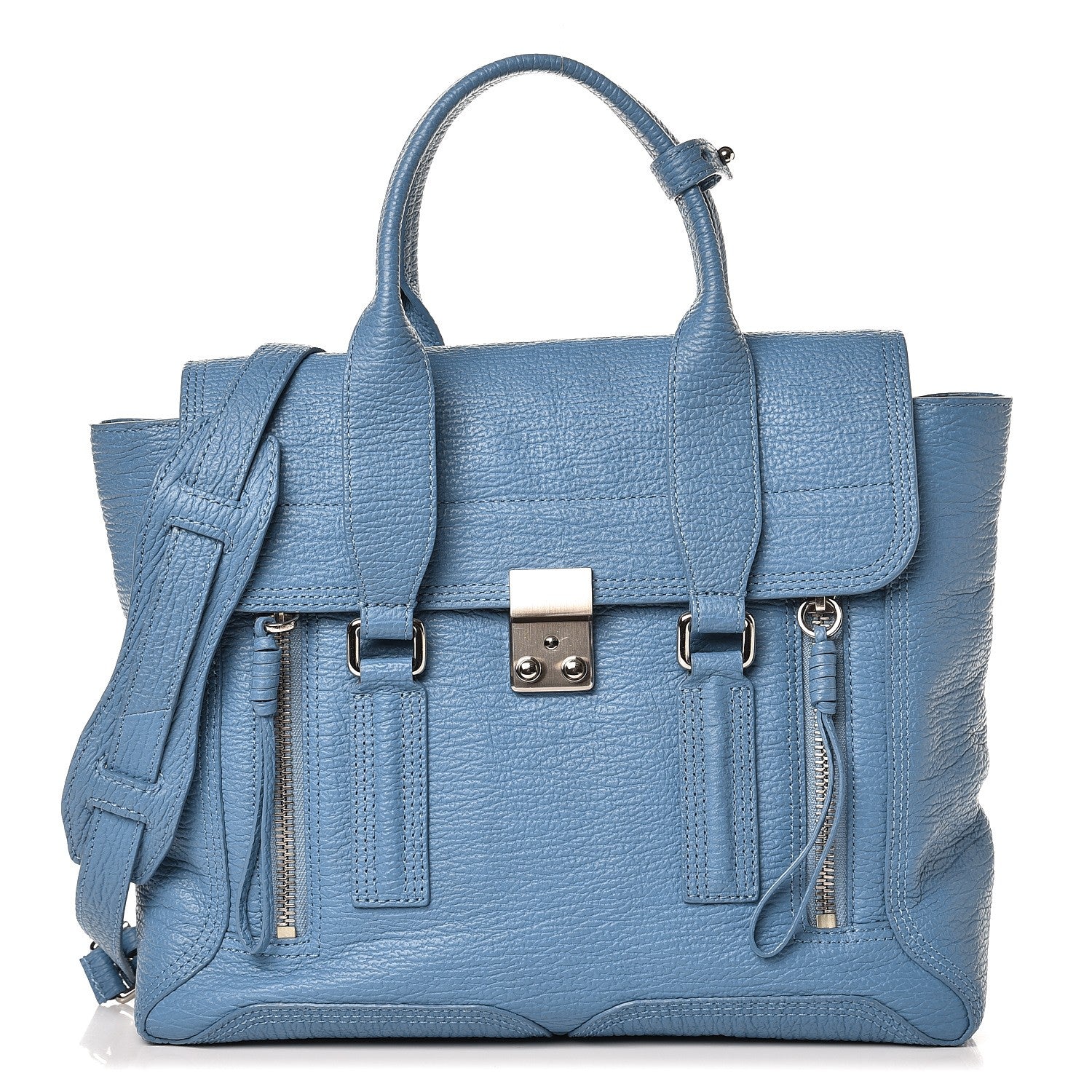 3.1 Phillip Lim 3.1 Textured Calfskin Medium Pashli Satchel Light Blue 1 of 8