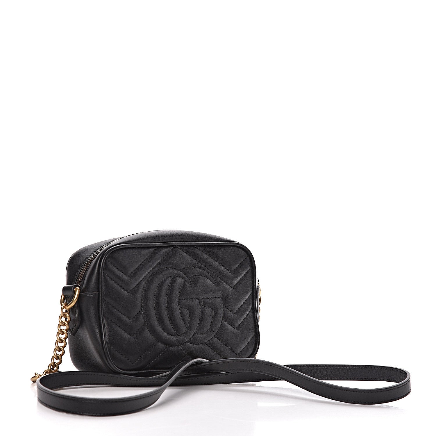 Gucci Calfskin Matelasse Mini GG Marmont Chain Shoulder Bag Black 3 of 10